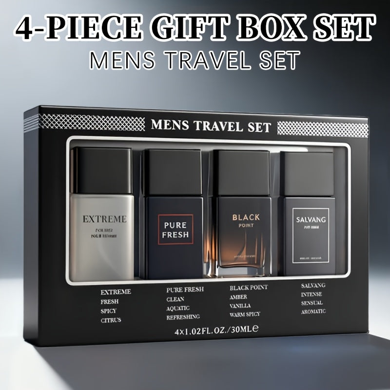 [4 Scents, Long-Lasting] 4-Pack Men's Fresh Eau De Parfum Set (1fl.oz Each) - 4 Crisp & Invigorating Scents, Long-Lasting from Daily Wear to Evenings