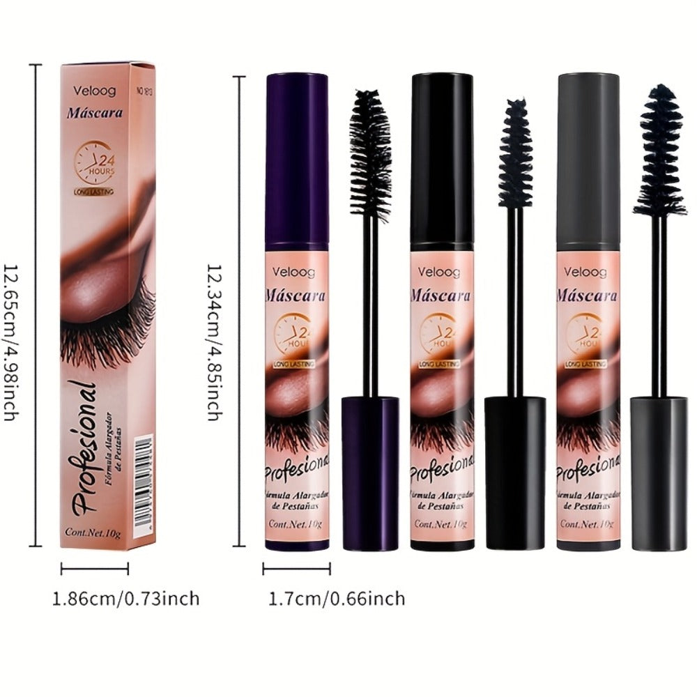 Waterproof Mascara Set 3pcs — Lengthening Volumizing Curling Mascara with 3 Brush Heads (Sea Urchin, Spiral, Conical), Long-Lasting Sweatproof Humidity-Resistant Eye Makeup