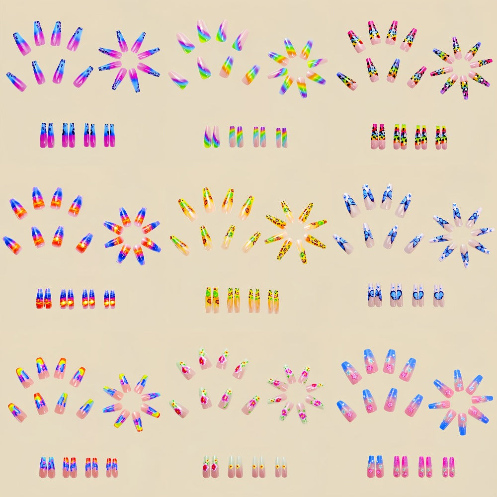216pcs Assorted Fake Nail Stickers - Ballet, Leopard, Floral, Butterfly, and Glitter Designs - Removable, Glossy Finish - Perfect for Spring & Summer Manicures, Long Nail Stickers | Vibrant Nail Art | Glossy Finish Nails, Nail Decor