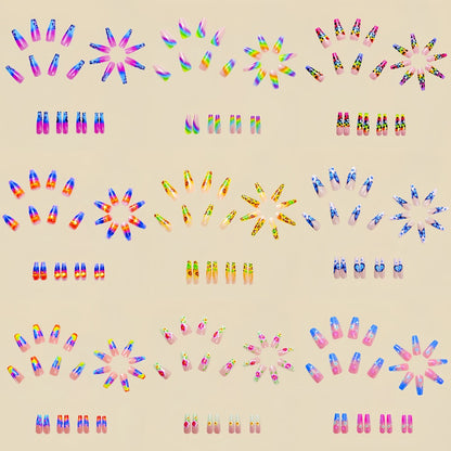 Nail Stickers for Long Nails 216pcs - Ballet Leopard Floral Butterfly Glitter Designs - Removable Glossy Nail Art Decals for Spring Summer Manicure - Full Cover Nail Wraps Vibrant Nail Decor