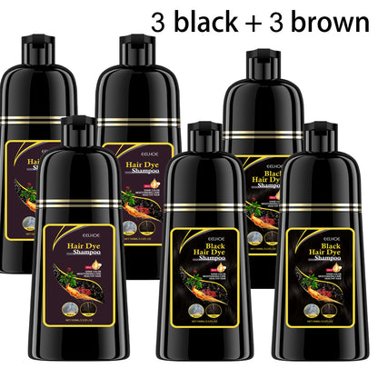 Natural Hair Dye Shampoo 3-in-1 Set 6pcs — Black & Brown Color Shampoo Conditioner & Cooling Formula, Unisex Long Hair Dye Shampoo Gift