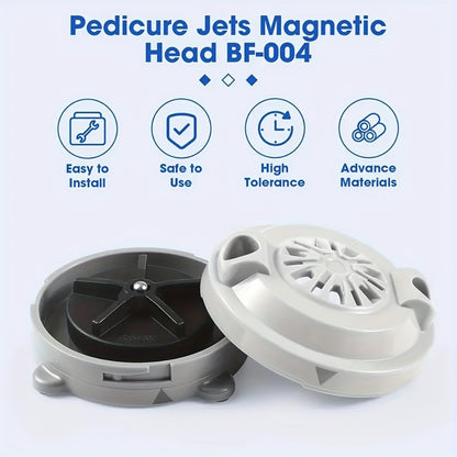 Pedicure Spa Chair Jet Head Motor Replacement — Magnetic Pipeless Rotating Jet with Propeller & Cap, 4-Pin, Compatible with Luraco, Easy Clean, Durable Plastic, Grey