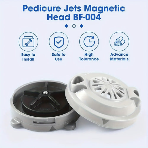 Pedicure Spa Chair Jet Head Motor Replacement — Magnetic Pipeless Rotating Jet with Propeller & Cap, 4-Pin, Compatible with Luraco, Easy Clean, Durable Plastic, Grey