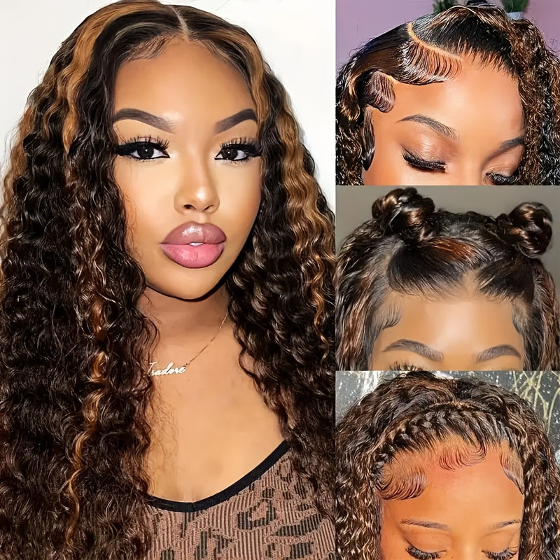 Lace Front Wig Human Hair 13x4 HD Lace Deep Wave Glueless Wig Pre Cut Pre Plucked with Baby Hair Natural Black Mixed Color 14-34 Inch High Gloss Everyday Special Events