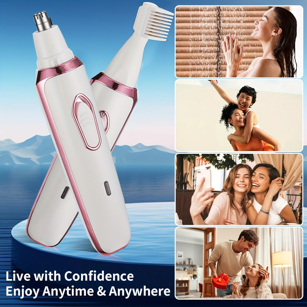 4In1 Women'S Electric Hair Remover Multifunctional Women'S Electric Shaver Trimmer Set Bikini Line Trimmer for Women USB Rechargeable for Eyebrows, Nose, Face Legs Hair Removal Portable Gentle Perfect Gift for Women