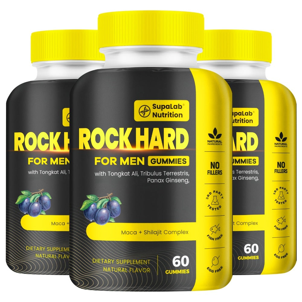 ROCK HARD Gummis - 17500mg Tongkat Ali, L-Citrulline, L-Arginine, Ashwagandha | Anytime Energy, Aronia Berry Flavor, 60 Gummies