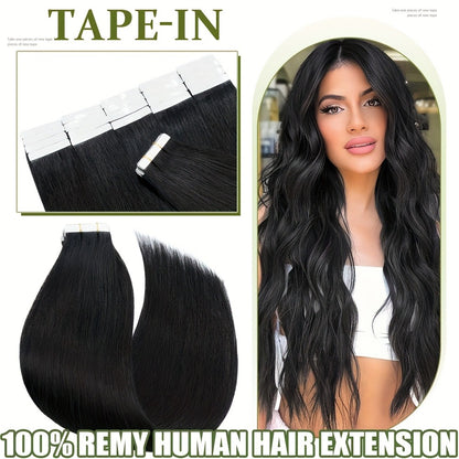 Tape In Hair Extensions Human Hair Brazilian Remy Straight - Invisible Seamless Weft 12-24 Inch Multi-Color Blonde Brown Ombre 10pcs