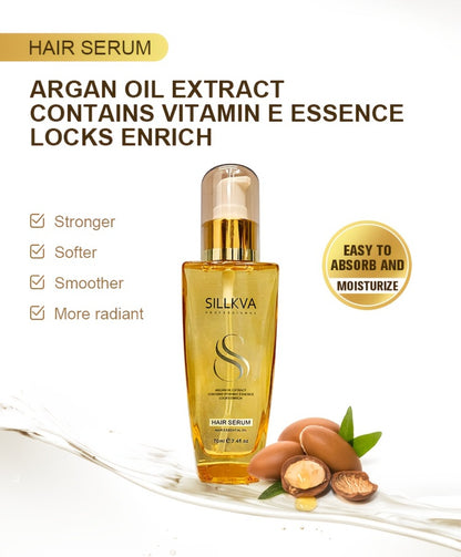 Frizz Control Argan Oil Hair Serum SILLKVA - Flyaway Tamer & Smoothing Treatment for Dry Damaged Hair, Moisturizing Lightweight Liquid Leave-In Serum for Women & Men All Hair Types