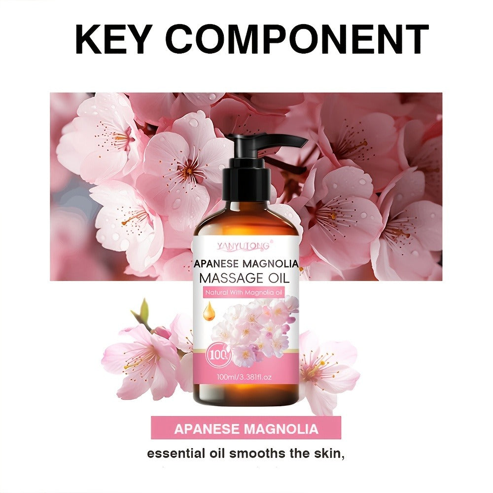 [Natural]3.38oz Cherry Blossom Massage Oil - Nourishing & Hydrating Formula with Cherry Blossom, Suitable for All Skin Types, Couples & Massage Use, Gentle & Non-Irritating, Must-Have Skincare Essential | Natural Ingredients | Ideal Holiday Gift