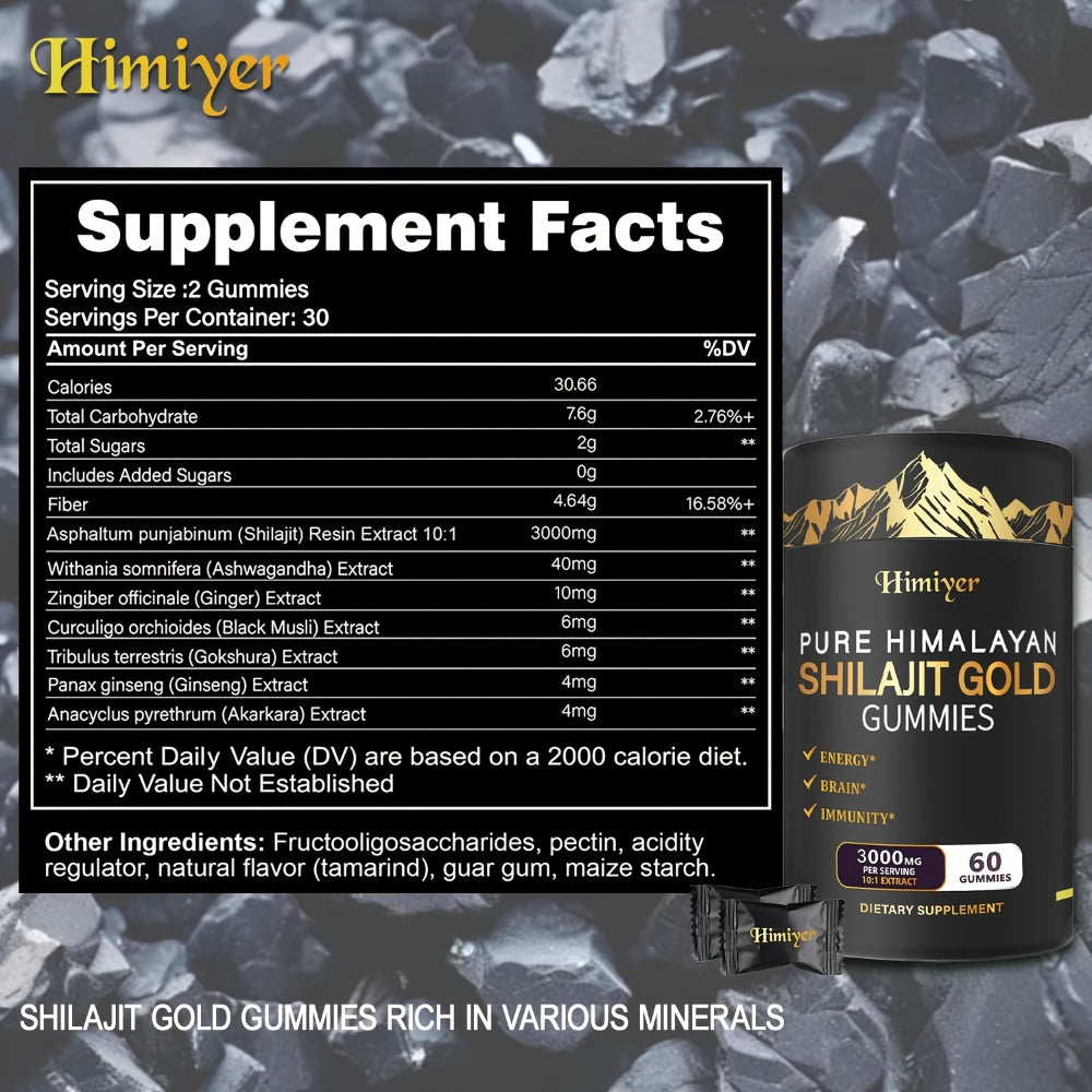 [Crazy Discounts]Himiyer Pure Himalayan Shila Gummies/KSM-66, Ashwagandha And Other Herbs/No Added Sugar/85+ Trace Minerals/ 75%+ Fulvic Acid, Infused With Ashwagandha, Ginseng, Black Musli, Gokshura, Suitable For Both Men And Women