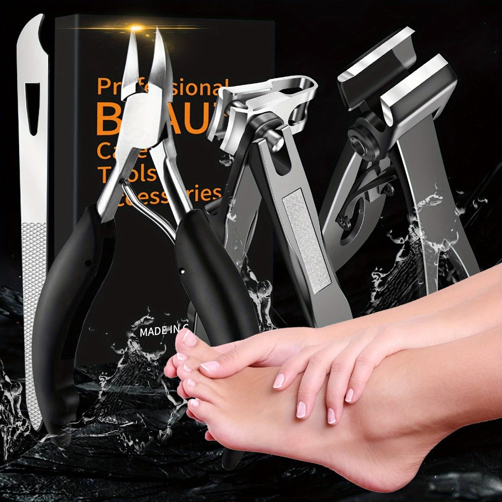 Heavy Duty Thick Toenail Clippers Set - Wide Jaw Opening Straight Nail Clipper, Angled Nail Clipper And Nail File, Large Nail Clippers For Men Seniors Women