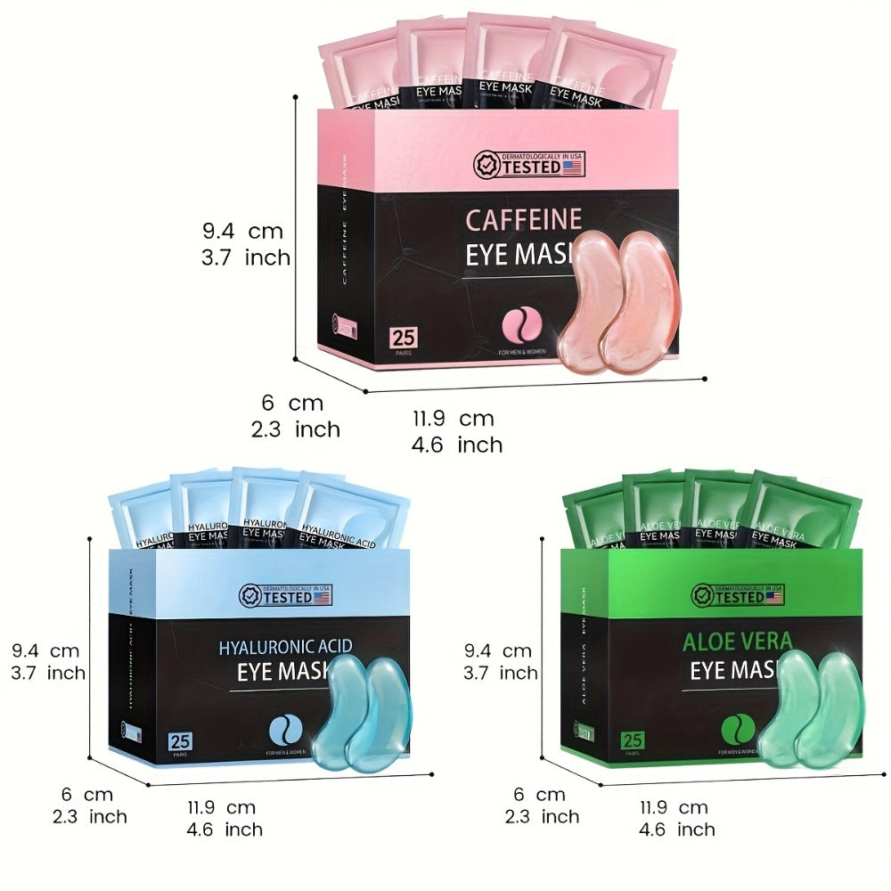 Under Eye Mask Patches 25 Pairs – Caffeine, Hyaluronic Acid & Aloe Vera Collagen Eye Masks for Dark Circles, Puffiness & Deep Hydration | All Skin Types, Men & Women