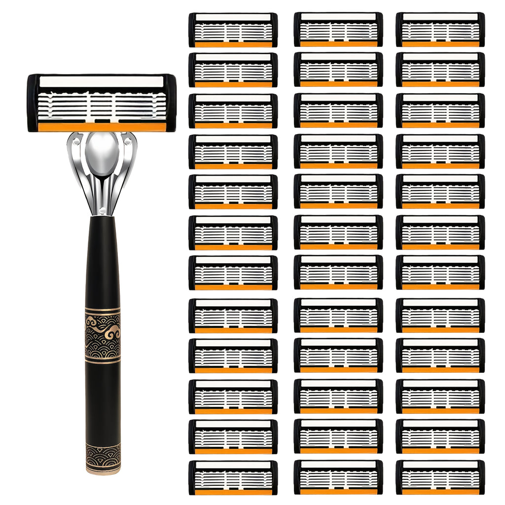 High-End Razor Featuring Six-Layer Blades, a Comfortable Half Handle, And Options for 6, 12, 24, 30, Or 36 Refills, Designed for Men'S Smooth And Accurate Grooming