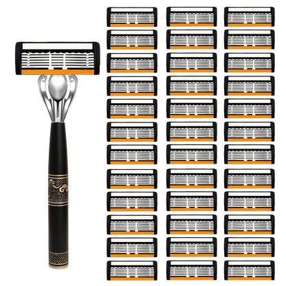 Men's Razor 6-Layer Blade Refill Kit with Handle - Smooth Precise Shaving Cartridge Razor for Men Multiple Refill Options 6 12 24 30 36 Blades High-End Shave