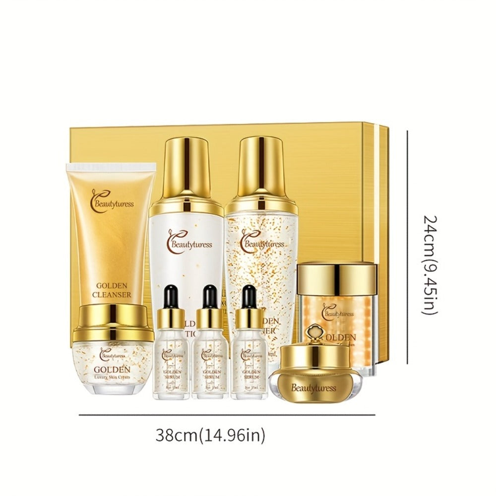 Collagen Skincare Set 9pcs Korean Facial Serum Moisturizer Cream Hyaluronic Acid Firming Hydrating Luxury Gift Box for All Skin Types