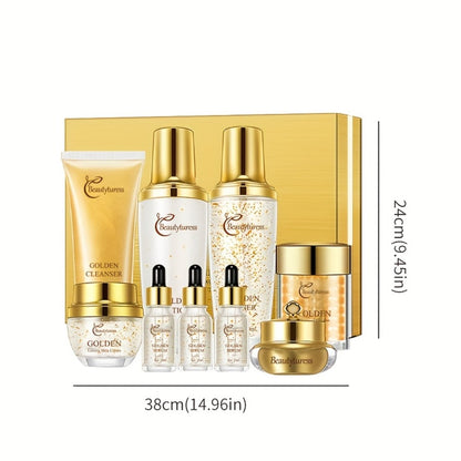 Collagen Skincare Set 9pcs Korean Facial Serum Moisturizer Cream Hyaluronic Acid Firming Hydrating Luxury Gift Box for All Skin Types