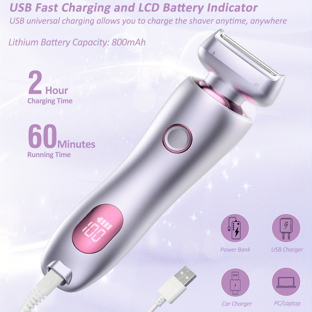 Electric Shaver for Women Waterproof Rechargeable Body Hair Razor Bikini Pubic Legs Arms Underarm Wet Dry Close Shaving Portable Travel Home