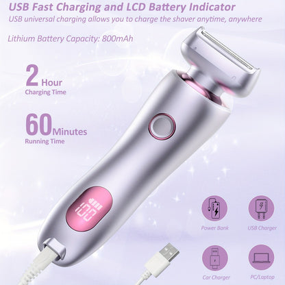 Electric Shaver for Women Waterproof Rechargeable Body Hair Razor Bikini Pubic Legs Arms Underarm Wet Dry Close Shaving Portable Travel Home