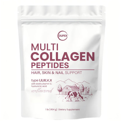 Multi-Collagen Powder Type I II III V X with Hyaluronic Acid, Biotin & Vitamin C - Hydrolyzed Protein for Skin, Hair & Nails - Unflavored 40+ Servings