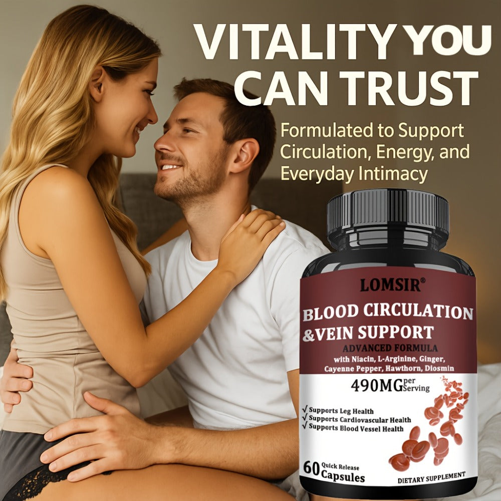 Blood Circulation Supplement, Supports Leg Vein, Heart, Vessels And Cardiovascular Health with Niacin, L-Arginine, Ginger, Cayenne Pepper, Hawthorn, Diosmin, Blood Flow Pills - 60 Capsules