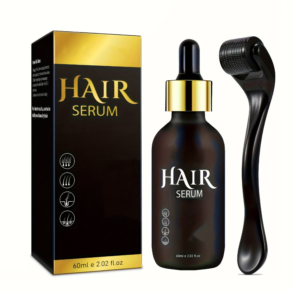 Hair Growth Scalp Serum with Derma Roller Set - Hair Nutrition Essence for Thinning Hair, Beard & Sparse Areas - Scalp Treatment Oil Applicator Kit for Men & Women - Promotes Thicker Fuller Hair 120ml
