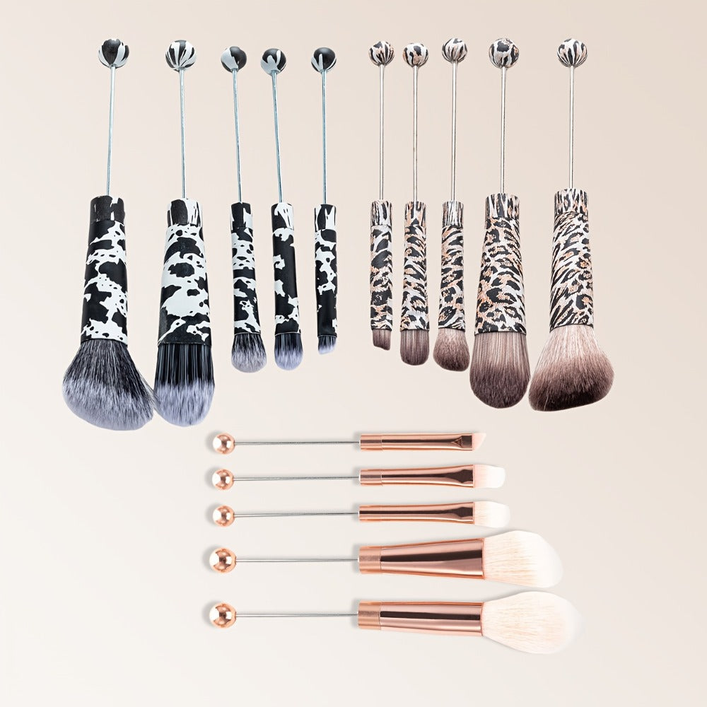 15pcs Metal Handle Beadable MakeupBrush Set, BeautyTools, IncludesPowder Blusher Brush, Slant Head Eye, Weddings, Anniversary, Birthday Girl Best Friend Teacher'S Day, Halloween, Christmas Gifts, Party Supply