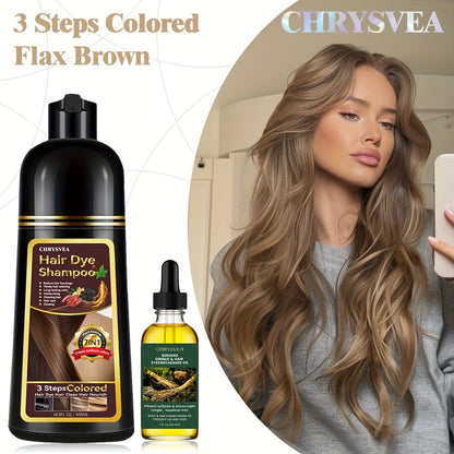 Hair Dye Shampoo & Rosemary Essential Oil Set 7-in-1 — 100% White Hair Coverage, Herbal Formula, Long-Lasting Color, 9 Shades, Unisex, 16.91 oz