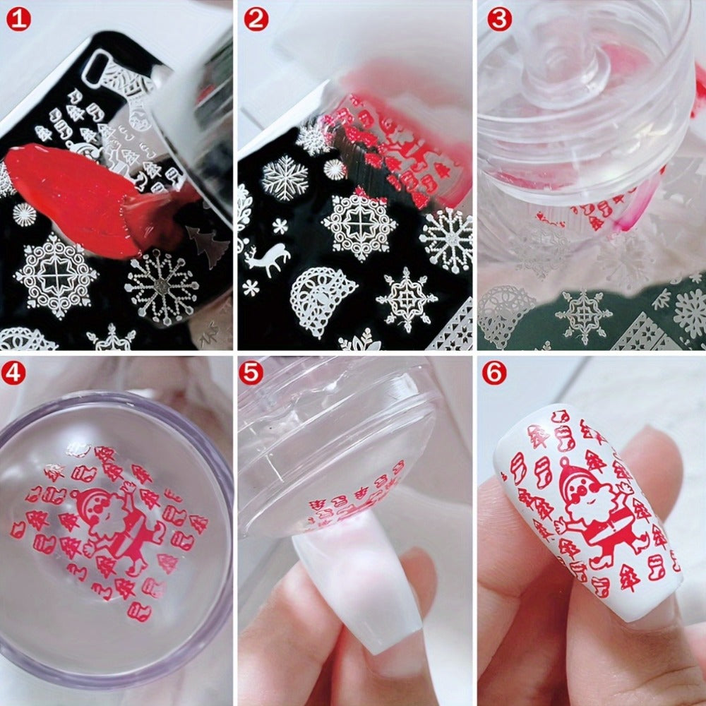 9pcs Nail Printing Board Set 7pcs Mixed Design Stamping Deck +1 Nail Press Die +1 Scraper Nail Art Press Board Scraper Press Die Set