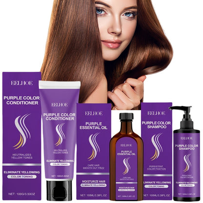 Purple Shampoo Set 3pcs — Collagen Anti-Yellowing Shampoo, Conditioner & Argan Hair Oil | Repairs Split Ends, Fixes Color & Smooths All Hair Types