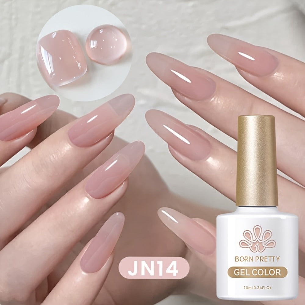 BORN PRETTY 0.34oz Jelly Gel Nail Polish Pink Nude Transparent Skin Color Soak Off LED Jade Nail Art Semi Permanent Varnish