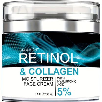 Retinol Moisturizing Cream with Collagen Hyaluronic Acid Vitamin C+E - Advanced Anti-Aging Face Body Hand Cream for All Skin Types Day & Night Use 1.69 oz