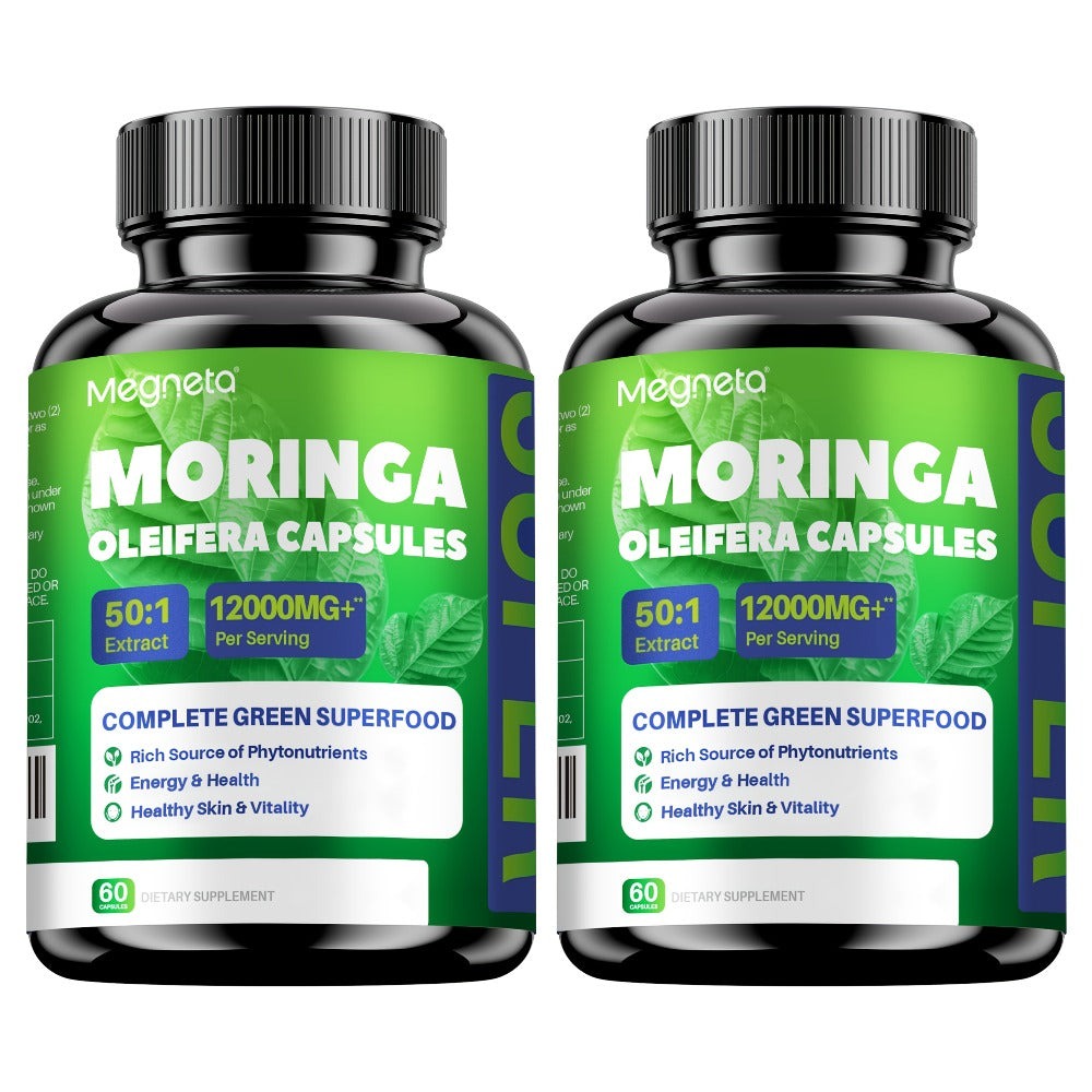 MEGNETA Moringa Powder Capsules - 12000mg Of Rich Moringa Powder - Moringa Supplement for Women&Men Healthy Living - A Natural Green Antioxidant Supplements - Skin Health, Immune System & Energy