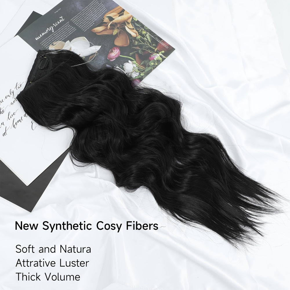 Invisible Wire Hair Extensions 22 Inch — Fish Line Transparent Headband 4 Clips, Long Wavy Hairpiece for Women Thin Fine Hair, 7 Colors 1B 613 Ombre, No Glue No Heat Damage Free