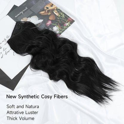Invisible Wire Hair Extensions 22 Inch — Fish Line Transparent Headband 4 Clips, Long Wavy Hairpiece for Women Thin Fine Hair, 7 Colors 1B 613 Ombre, No Glue No Heat Damage Free