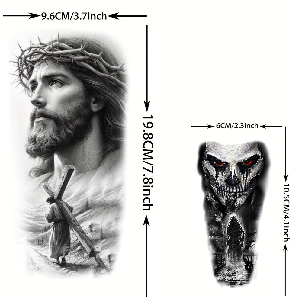 68 Sheets God Jesus Christ Temporary Tattoos for Men Women, Bulk Temp Religious Christian Peace Faith Nun Prayer Ship Half Arm Sleeve Tattoos for Adults, Tribal Eye Lion Quotes Fake Tattoo