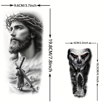 Temporary Tattoos Religious Christian 68 Sheets | God Jesus Christ Faith Prayer Peace Tribal Lion Eye Quotes | Bulk Fake Tattoo Stickers for Men Women Adults | Half Arm Sleeve Body Art Set