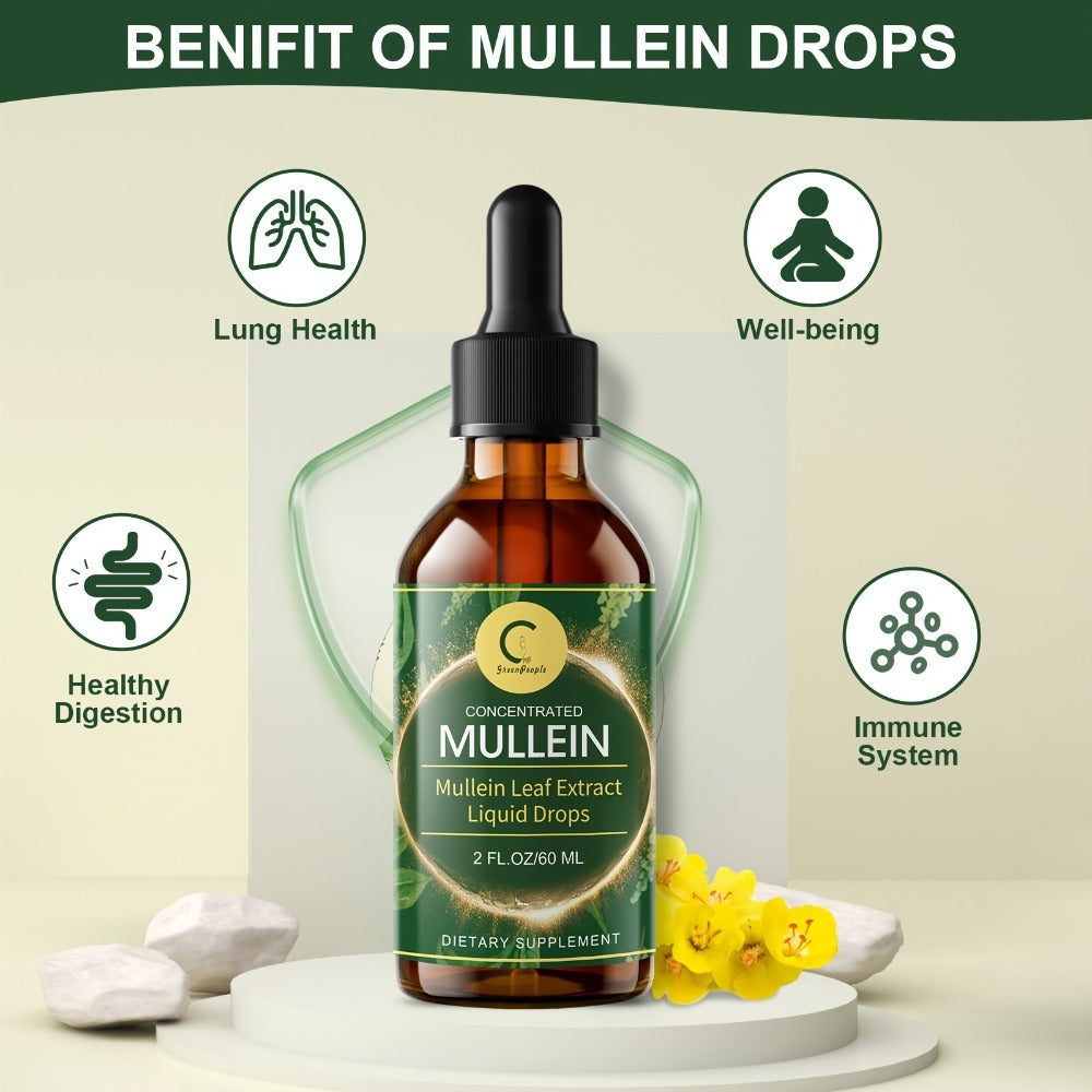 Mullein Drops For Lungs - - Mullein Leaf Liquid Tincture, Support For Respiratory, Immune, Digestive System, Natural Herbal Supplement, 2 FL OZ