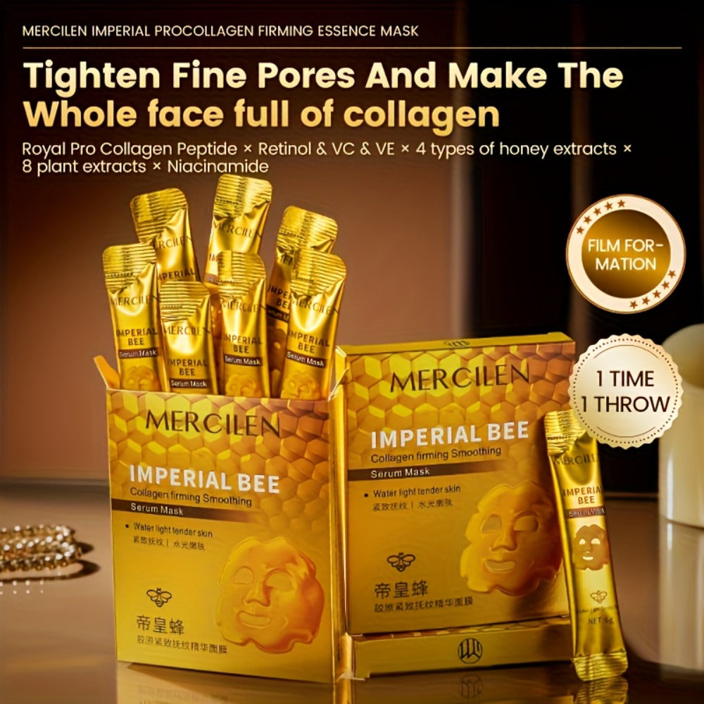 3 Boxes MERCILEN Emperor Propolis Bee Mask - with Royal Jelly, Nicotinamide, Hyaluronic Acid & Plant-Based Squalane - Deeply Hydrating, Brightening, Face Mask for Sensitive Light Beige, Golden Bee Serum - Travel-Friendly Skincare, Light Beige Color