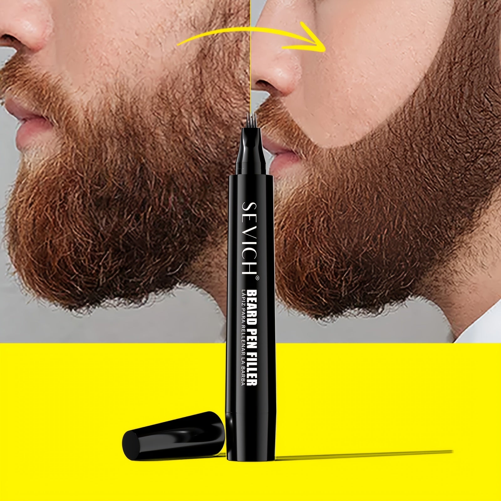 Men Beard Pen Kit, Beard Pencil Filler With Hair Brush Long Lasting Waterproof Beard Pen Father and Boyfriend'S gift Halloween dress-up