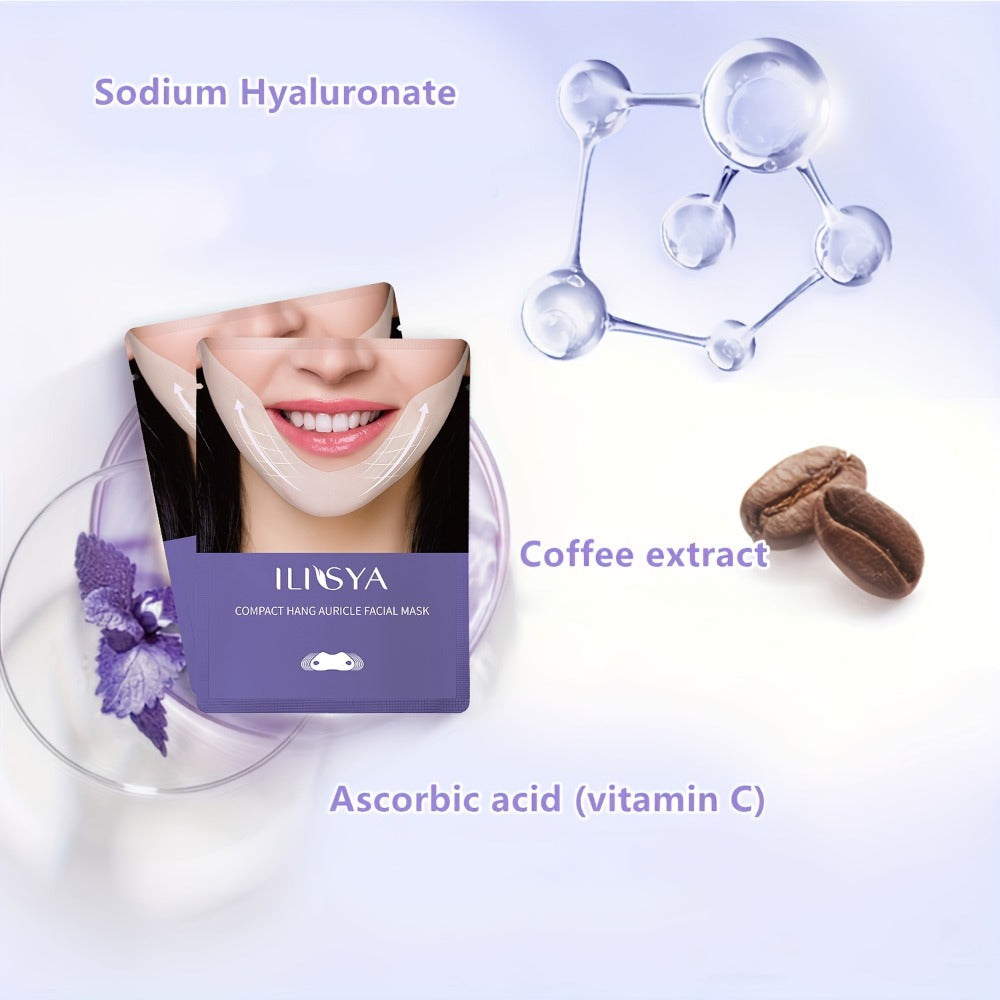 ILISYA V Shaped Double Chin Gel Mask 7pcs, V Line Chin Lifting Strap, Toning Hydrogel Collagen Face Mask with Hyaluronate And Coffee Extract, Firming Tightening Skin Chin Up Sculpting Tape, Neck Jawline Lift Belt