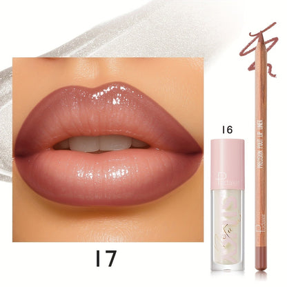 Matte Lip Liner and Glitter Lipstick Set Waterproof Long Lasting Gradient Lip Kit Smooth Blending Bold Color for All Skin Tones Daily Party Makeup