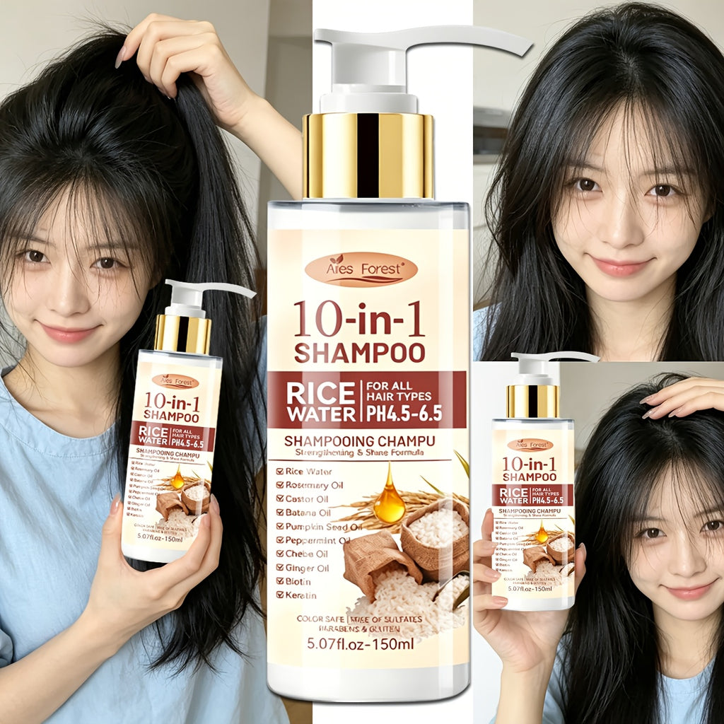 2pcs Set [For Thicker-Looking Hair] 15-Day Fermented Rice Water Shampoo And Conditioner. 10-In-1 Multi-Effect Hair Care: Volumizing, Anti-Frizz, Heat Protection. Deep Cleansing And Repairs Damaged Hair. Long-Lasting Fragrance. Best Gift Choice