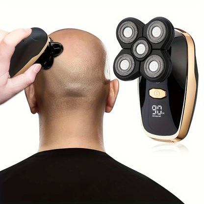 Men's Electric Shaver 5-in-1 Set USB Rechargeable Bald Head Clipper with Digital Display Nose Hair Trimmer Hair Clipper Exfoliating Brush Grooming Kit