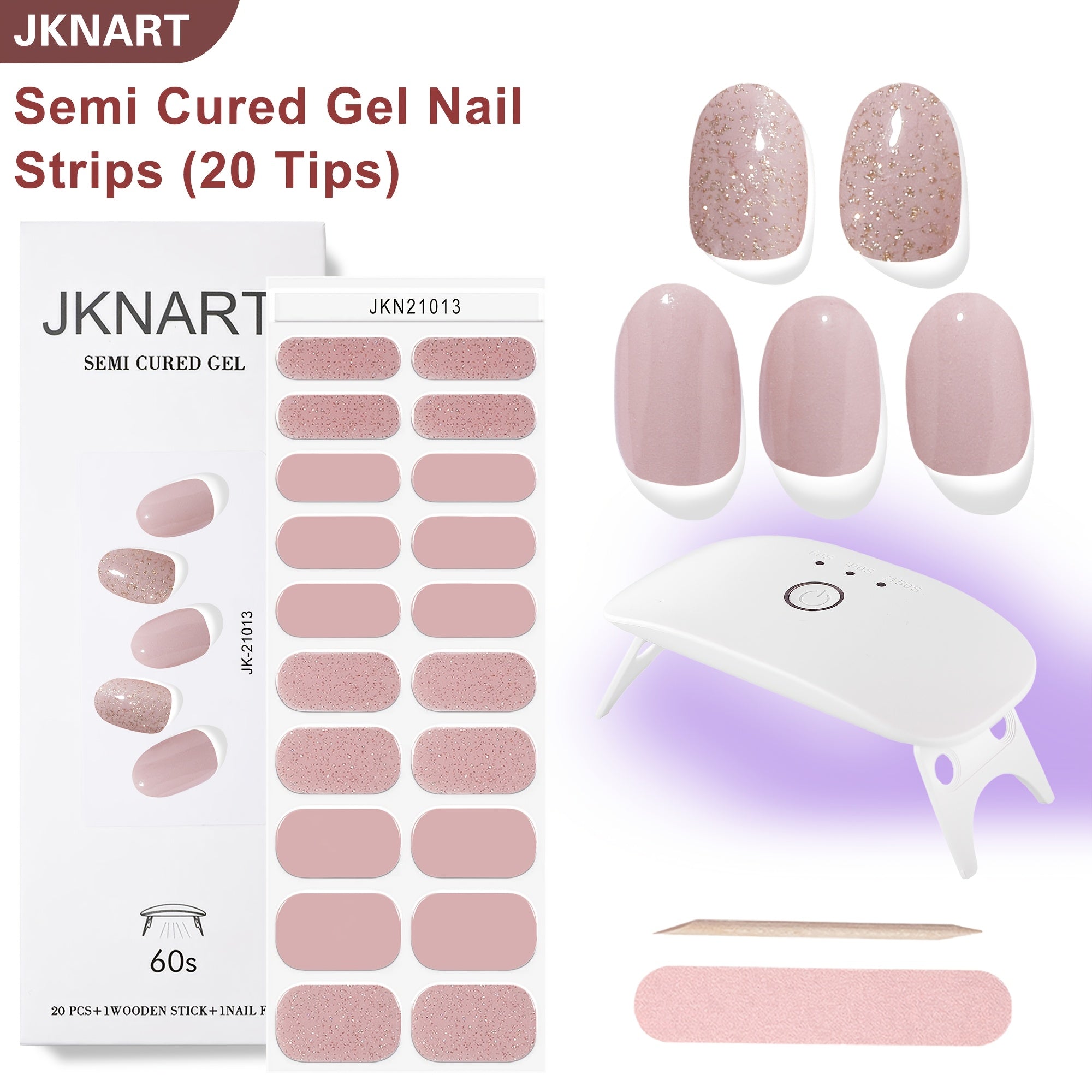 Nail Art Kit, Includes 20 Semi-d Nail Stickers, High-power Portable Lamp, Gel Stickers, Full-coverage Semi-baked Nail Stickers, Second-generation Semi-d Soft Gel Nail Patches That Require Under a Lamp, Nude Gel Nail Stickers, Suitable for Party Gifts