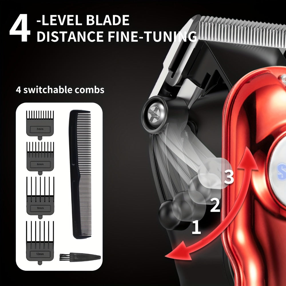 Professional Hair Clippers for Men - USB Rechargeable Electric Trimmer, LCD Display, 900mAh Battery, Limit Combs & Cleaning Brush Included, Black Red