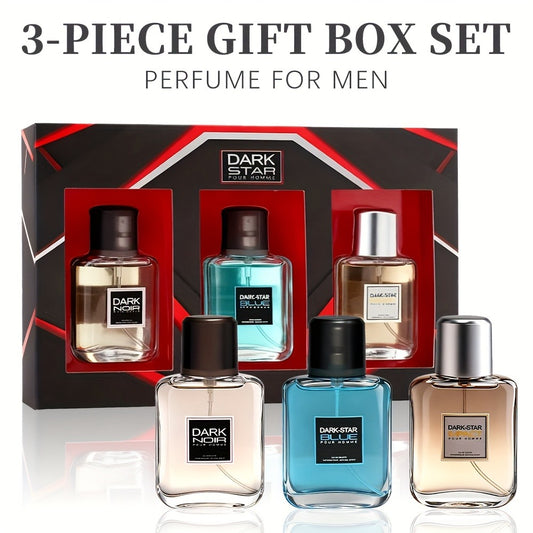 Gift Box Containing a 3pcs Set of Men'S Eau De Toilette Spray, Featuring a Long-Lasting Scent with Three Distinct Fragrances, Ideal for Holidays, Dating, Everyday Use, And Parties, with Each Bottle Holding 1 Fluid Ounce