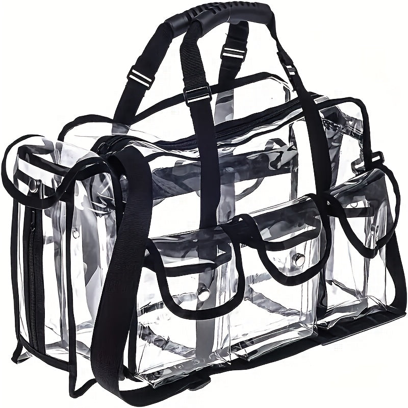 A Set of Extra-Large Professional Transparent PVC Bag, Ideal for Both Men And Women, Featuring Ample Storage Space, a Travel Design, Three External Pockets, And Adjustable Shoulder Straps