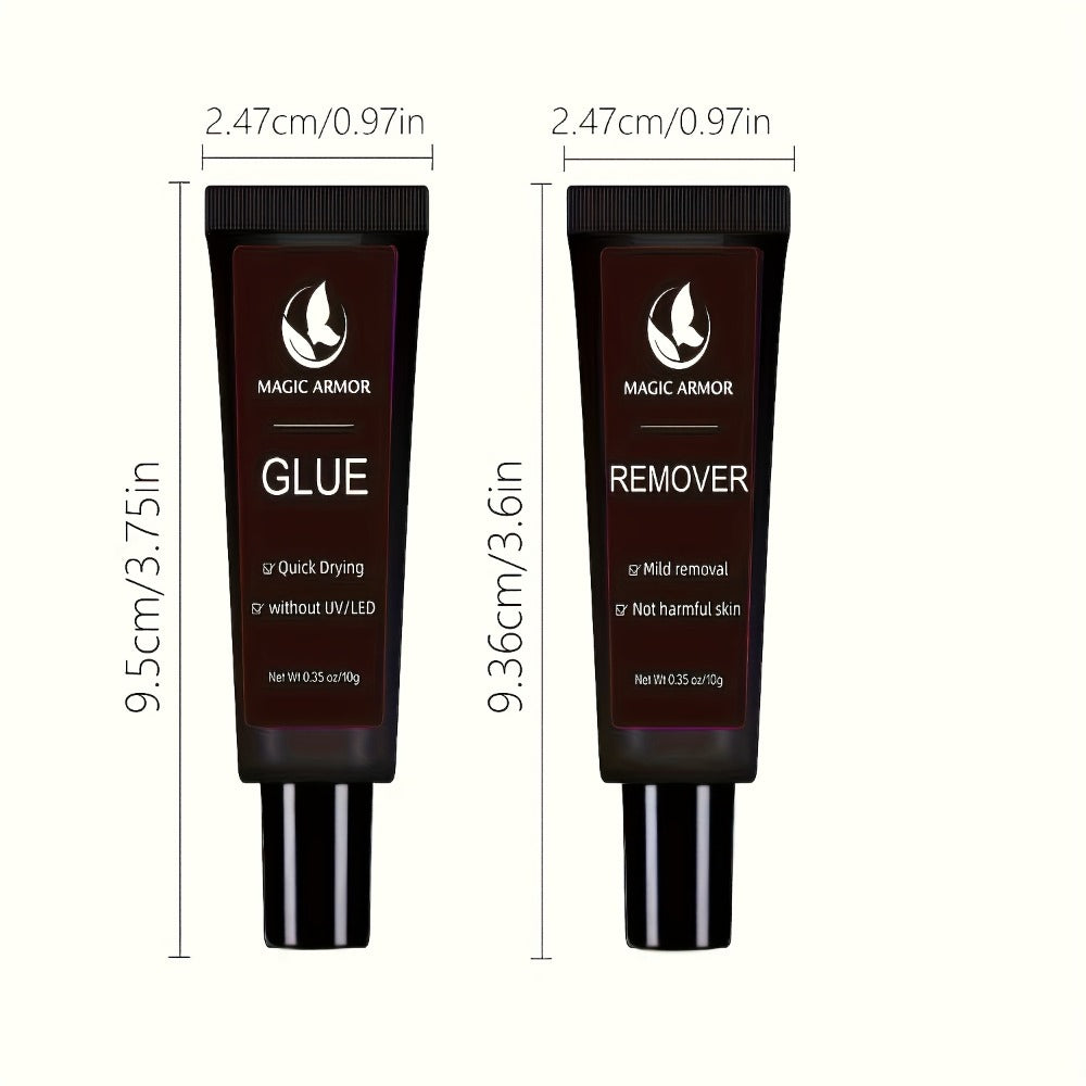 Nail Glue with Remover Kit Super Strong 10g for Acrylic Press-On False Nails - Long Lasting Nail Adhesive & Easy Glue Remover for DIY Salon Nail Art