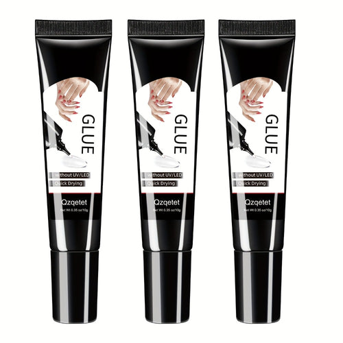 Semi-Solid Nail Glue Gel 3 Pack No UV Lamp Needed 10g Each - Extra Strong Anti-Drip Press On Nail Adhesive Quick Dry Long Lasting Waterproof Bond for False Nails Acrylic Tips Nail Extensions Women