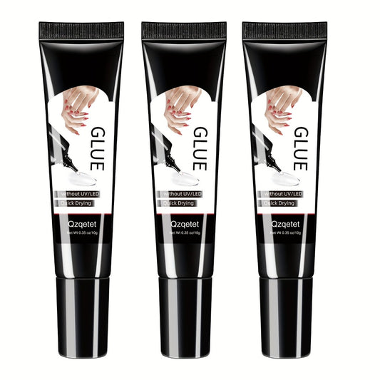 Solid Nail Glue Gel 3 Pack 10g Each - Extra Strong Press On Nail Adhesive No Lamp Needed Quick Dry Semi-Solid Formula Long Lasting False Acrylic Nail Bond